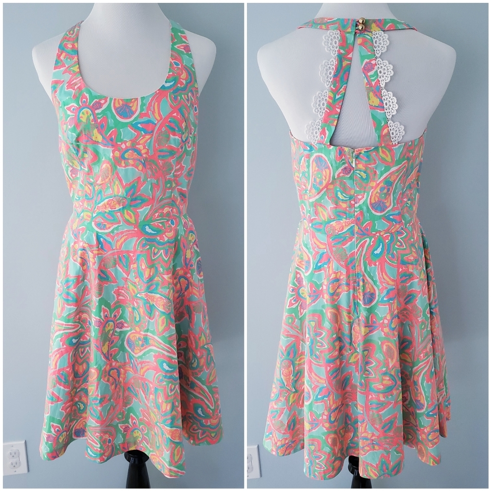 Lilly Pulitzer Coral Pink and Mint Green Paisley Mini Dress